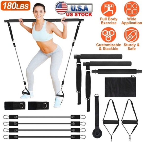 Pilates Bar Kit with 100LBS Resistance Bands Multifunctional Pilates Yoga - Picture 5 of 6